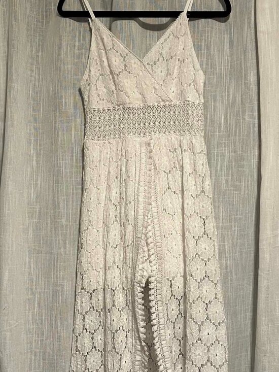 Cupshe Pants - Cupshe Thin Strap Ruching Smocking Lace Jumpsuit White Size M